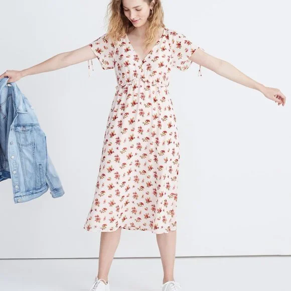 madewell tie waist midi dress Tie-Waist Midi Dress in Harvest Vine